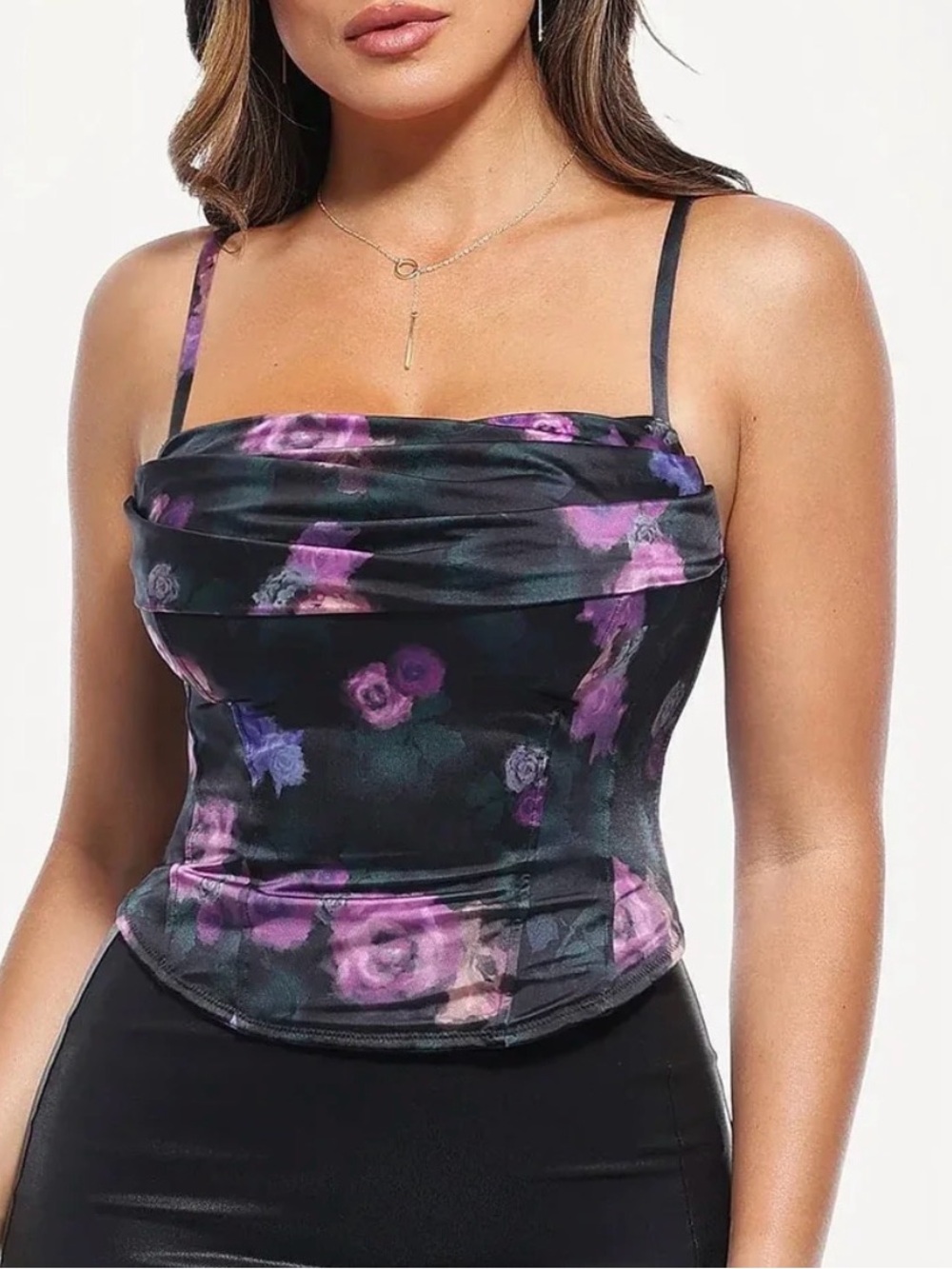 Popilush Draped Cowl Floral Corset type in Black and Purple New XL
